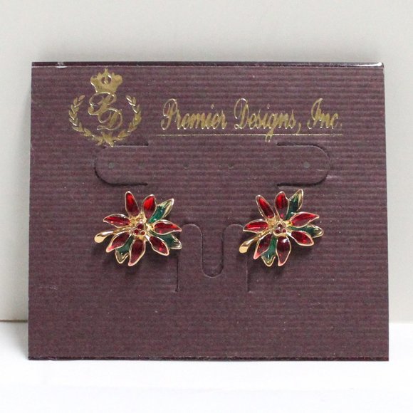 Premier Designs Inc Poinsettia Pierced Snug Fitting Earrings - Picture 1 of 11